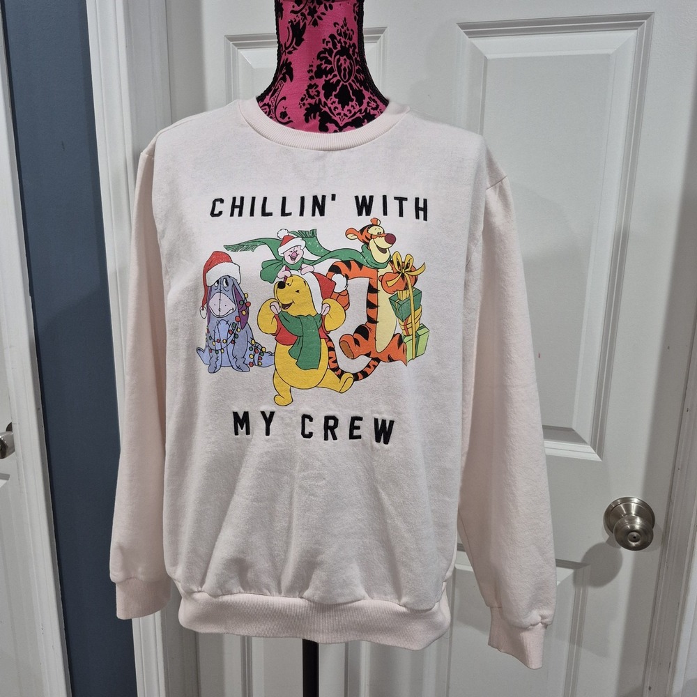Disney Sweatshirt Womens XL Pale Pink Winnie the Pooh Tigger Christmas ‎ Sweater